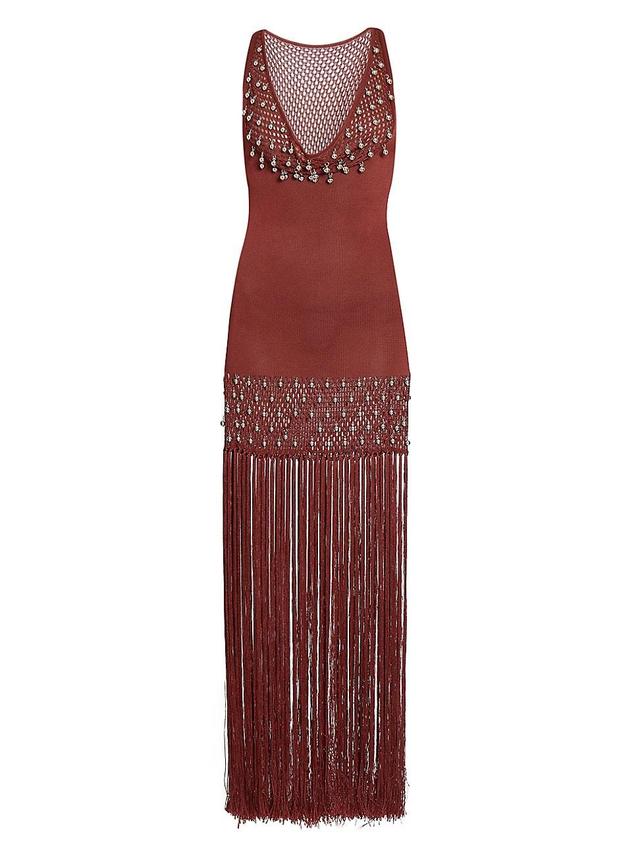 Womens Beaded Fringe Knit Maxi Dress Product Image