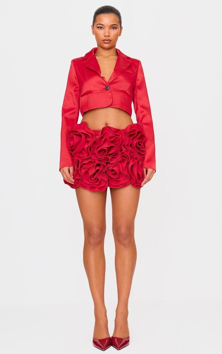 Red Glitter Tailored Cropped Blazer Product Image