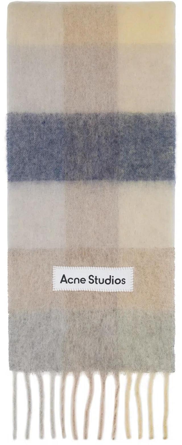 Beige & Yellow Mohair Checked Scarf In Grey Product Image