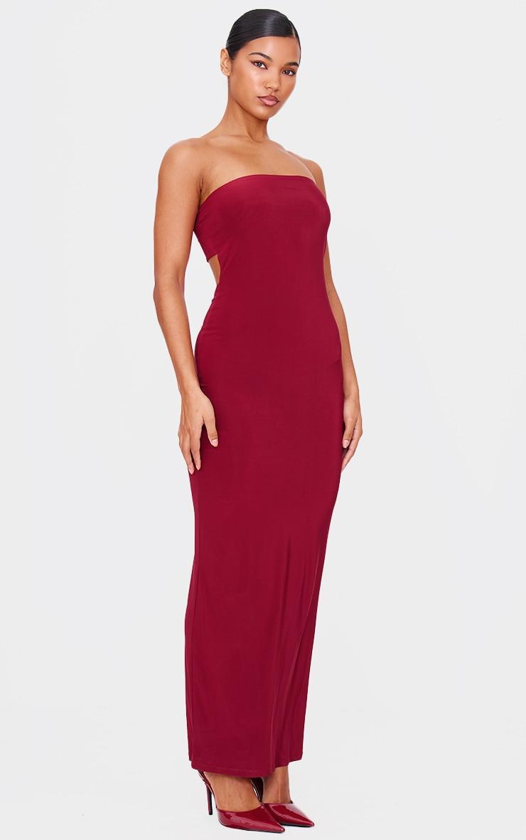 Burgundy Double Layer Slinky Bandeau Low Back Maxi Dress Product Image