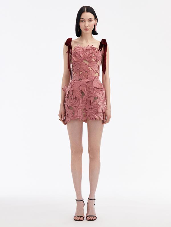 OSCAR DE LA RENTA Bow-detailed Guipure Mini Dress In Rouge Product Image