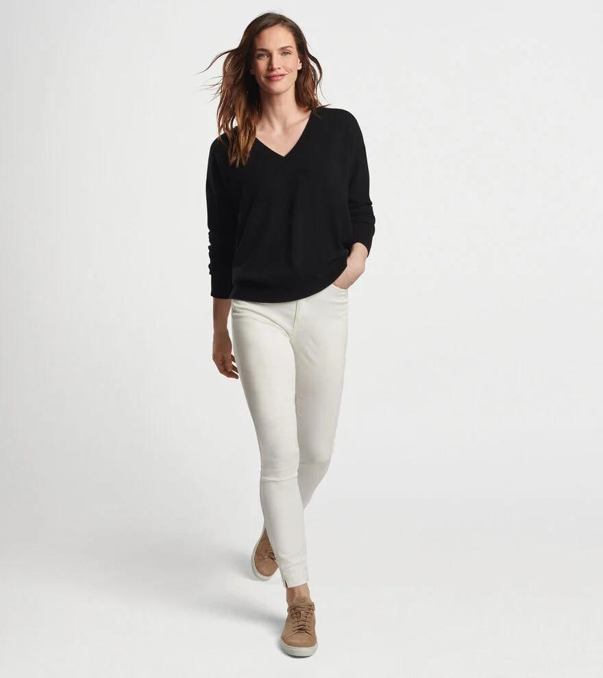 Peter Millar Womens Artisan Crafted Cashmere V-Neck Sweater | Color: Black | Size: S Product Image