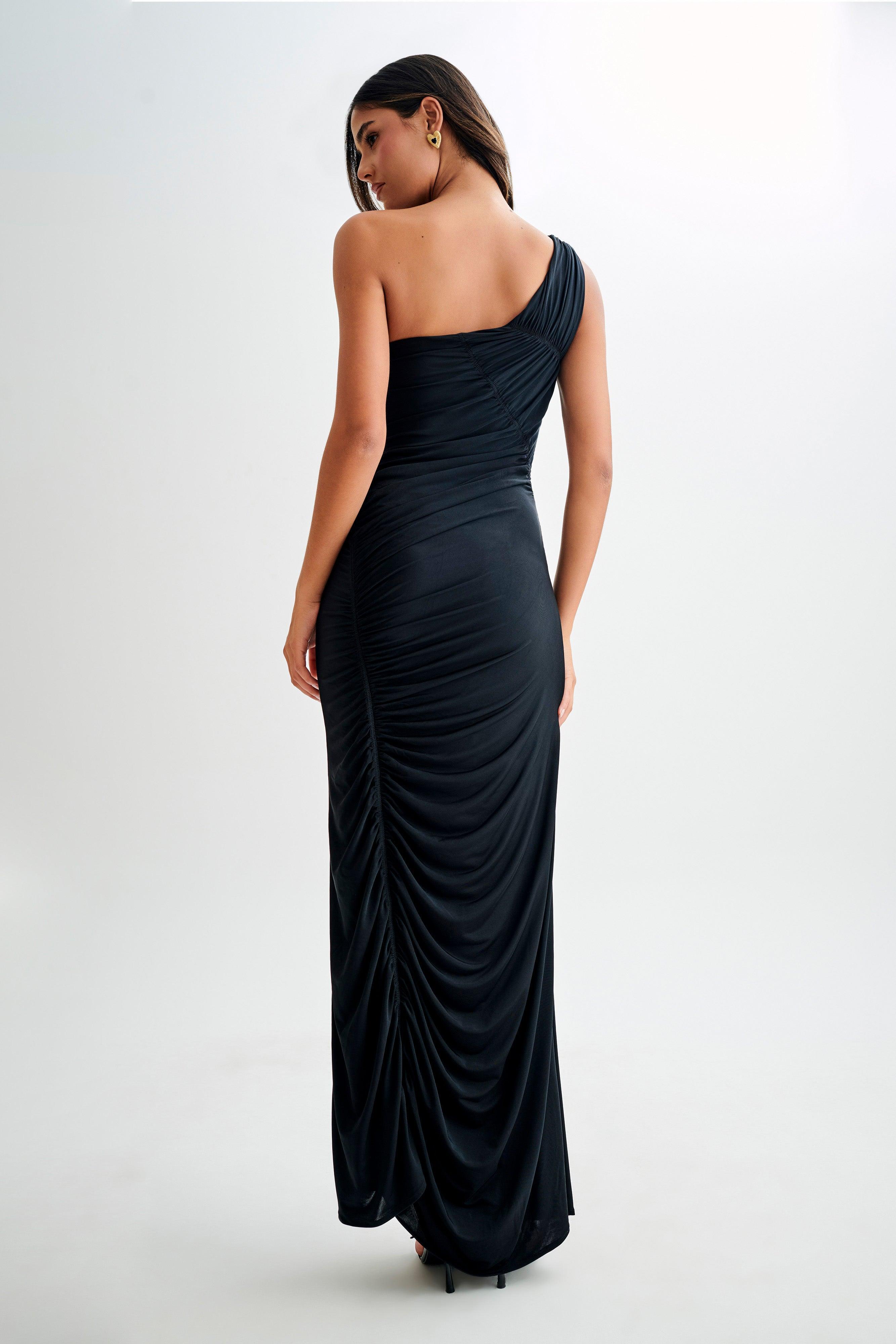 Capri Gathered Slinky Maxi Dress - Black Product Image