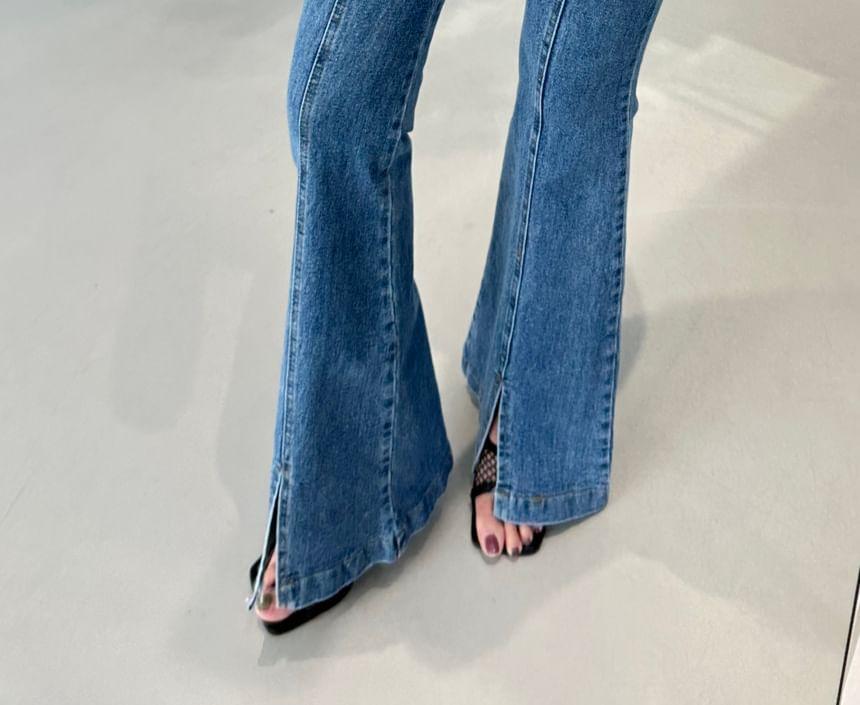 High Waist Slit Flared Jeans Product Image