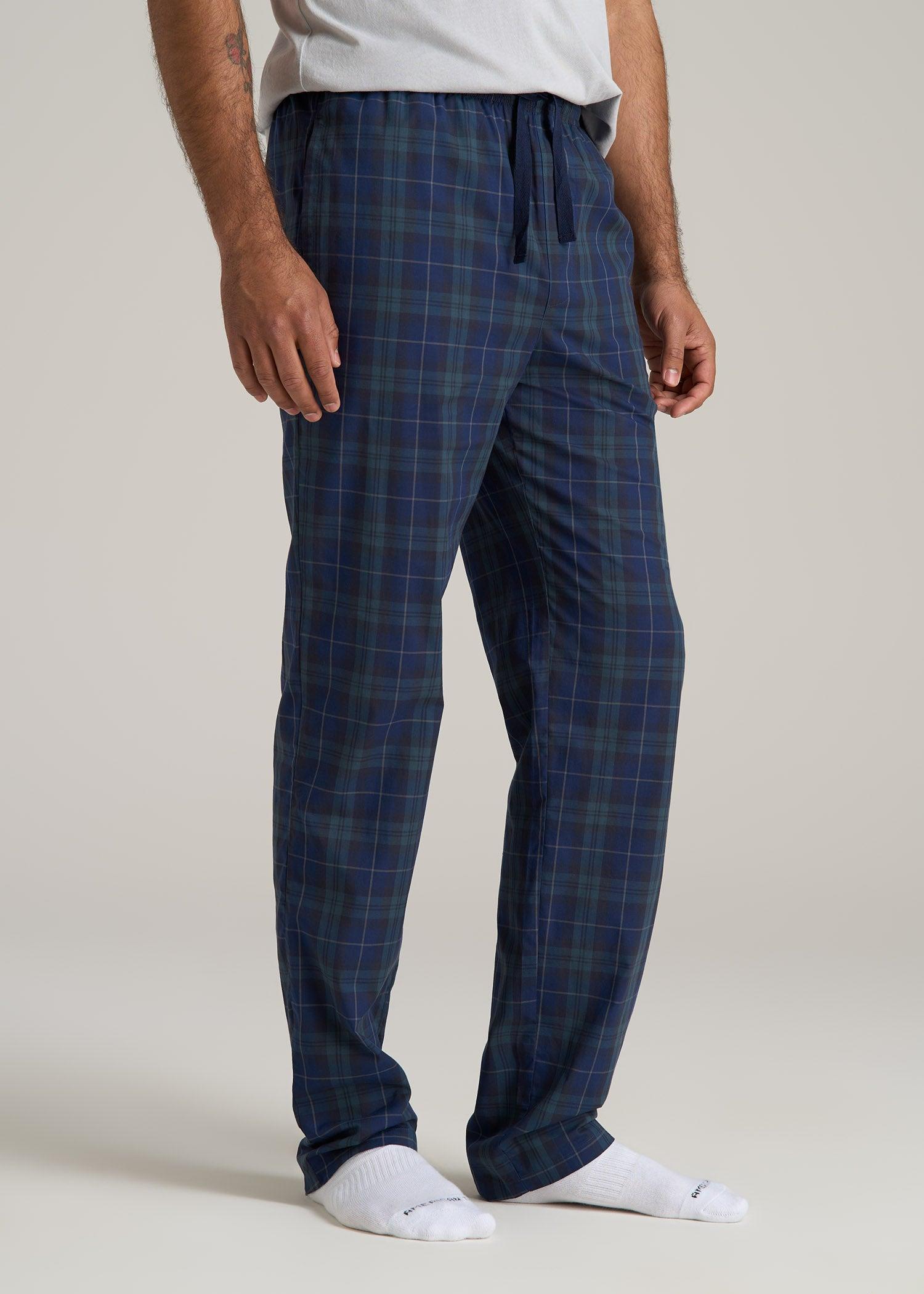 Woven Pajama Pants for Tall Men in Navy Tartan Product Image