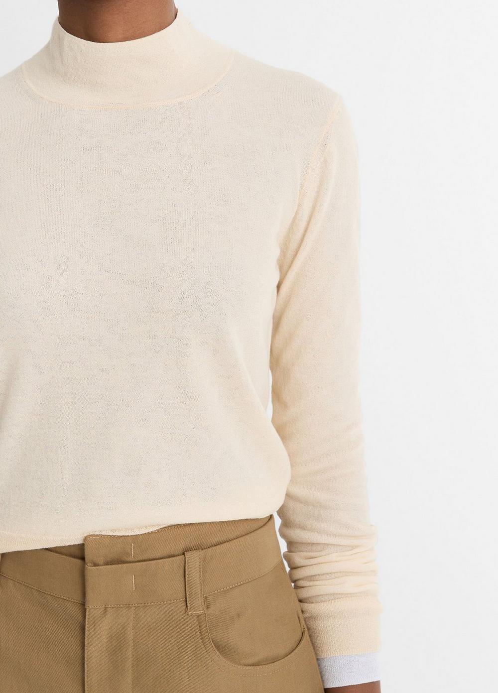 Italian Cotton-Blend Double-Layer Mock-Neck Sweater Product Image