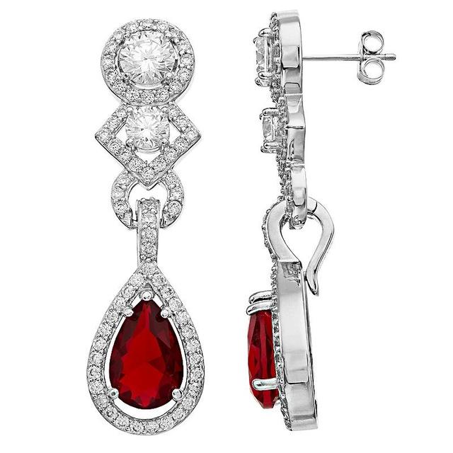 Sterling Silver Cubic Zirconia Dangle Earrings, Womens, Red Product Image