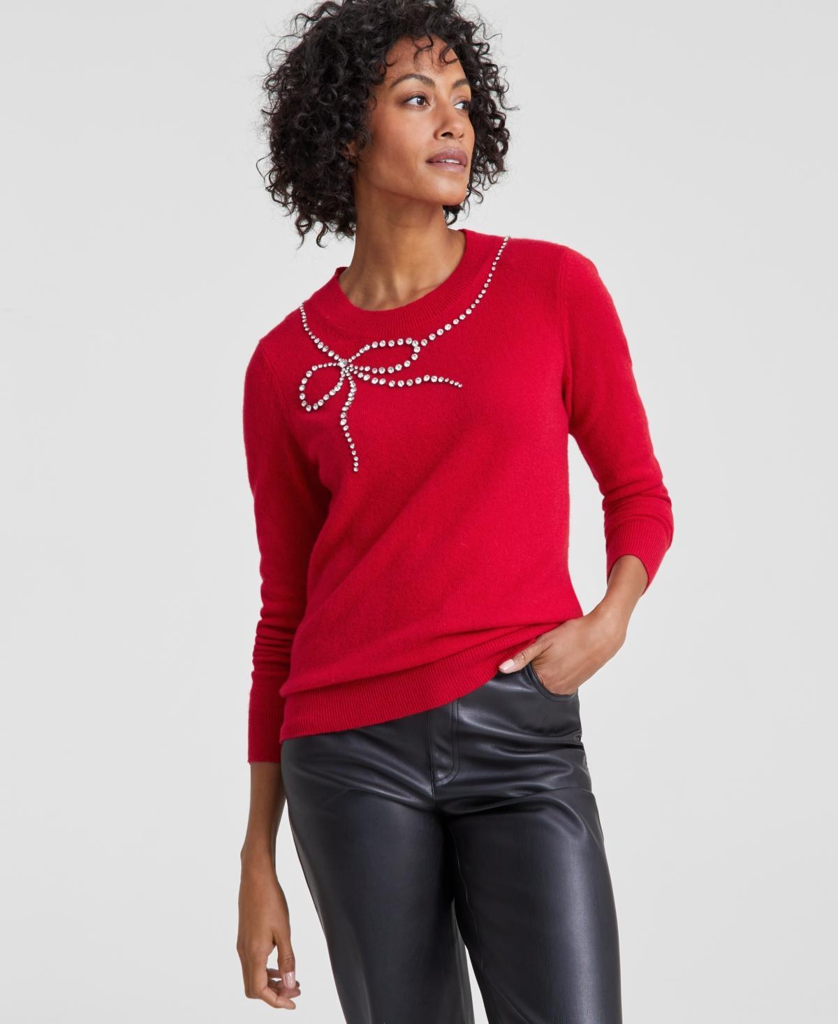 Charter Club Womens Cashmere Bow-Embellished Crewneck Sweater, Created for Macys Product Image