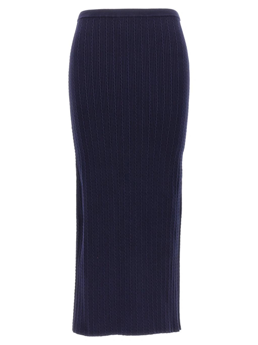 ALESSANDRA RICH Cable-knit Pencil Skirt In Blue Product Image