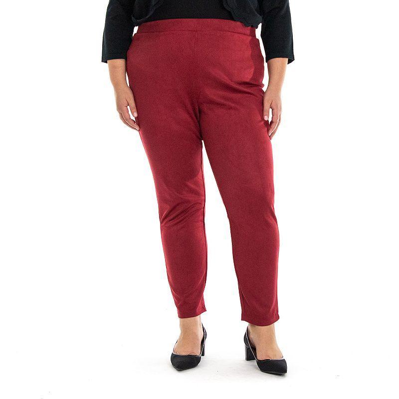 Plus Size Nina Leonard Scuba Faux-Suede Pants, Womens Red Product Image