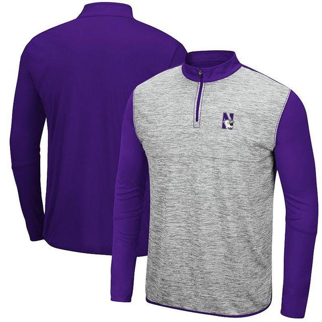 Mens Colosseum Heathered Gray/Purple Northwestern Wildcats Prospect Quarter-Zip Jacket NWT Grey Product Image