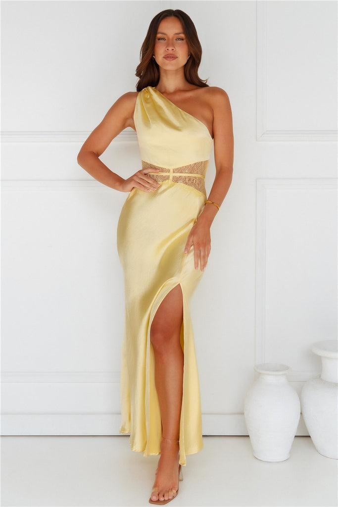 Show You Love One Shoulder Satin Maxi Dress Yellow Product Image