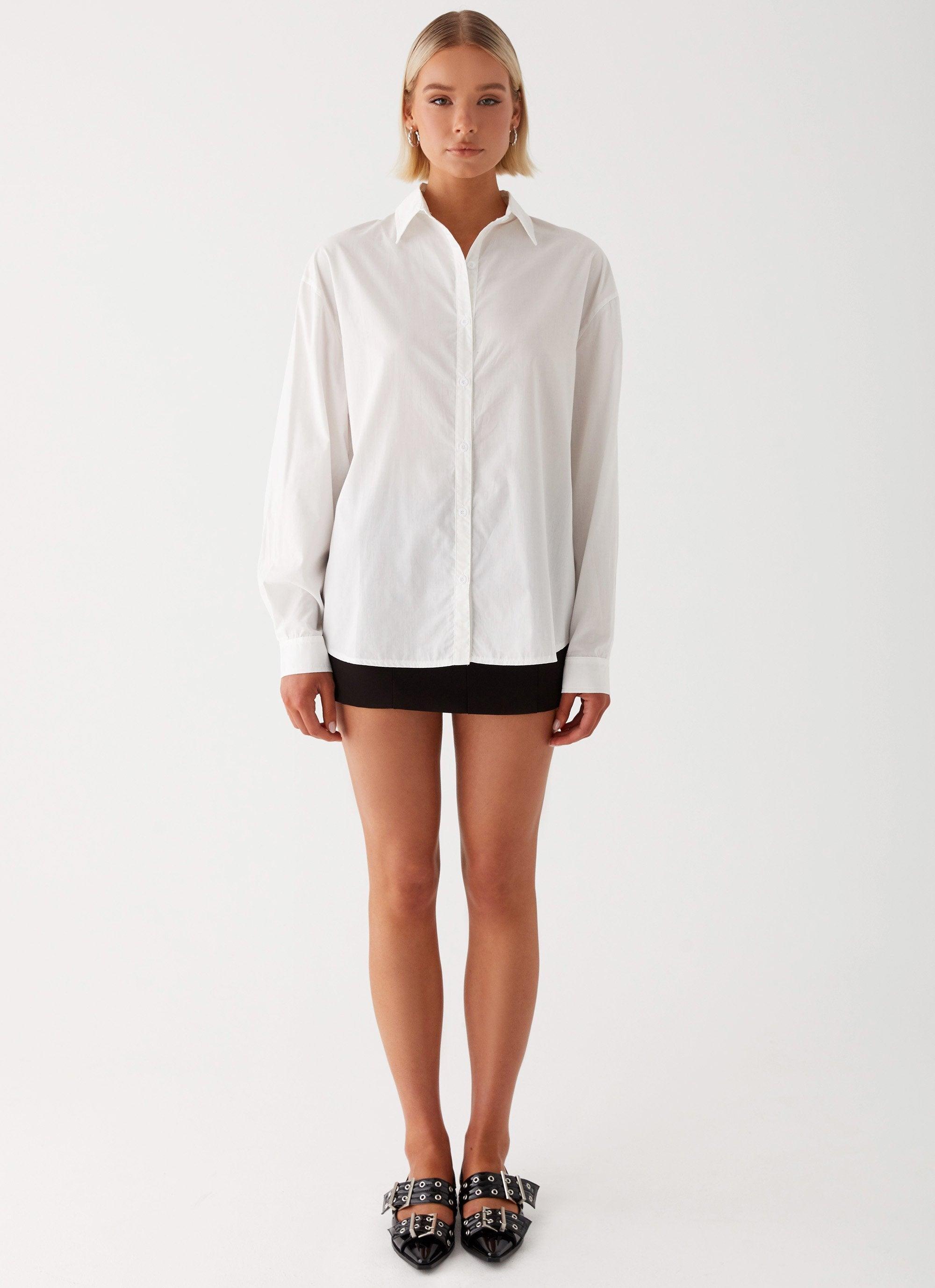 Laurel Long Sleeve Oversized Shirt - White Product Image