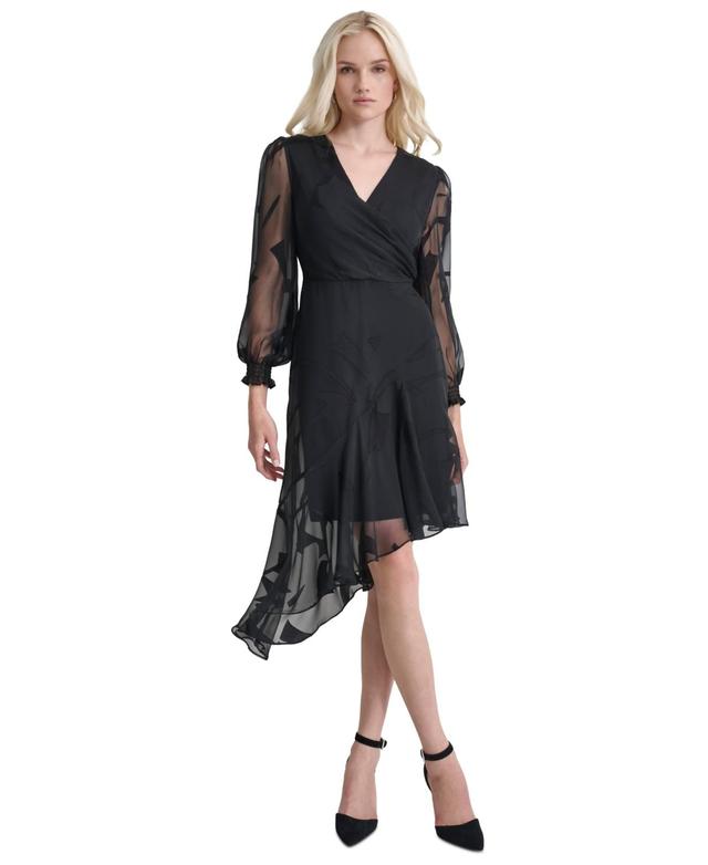 Dkny Womens Surplice-Neck Asymmetric Midi Dress Product Image