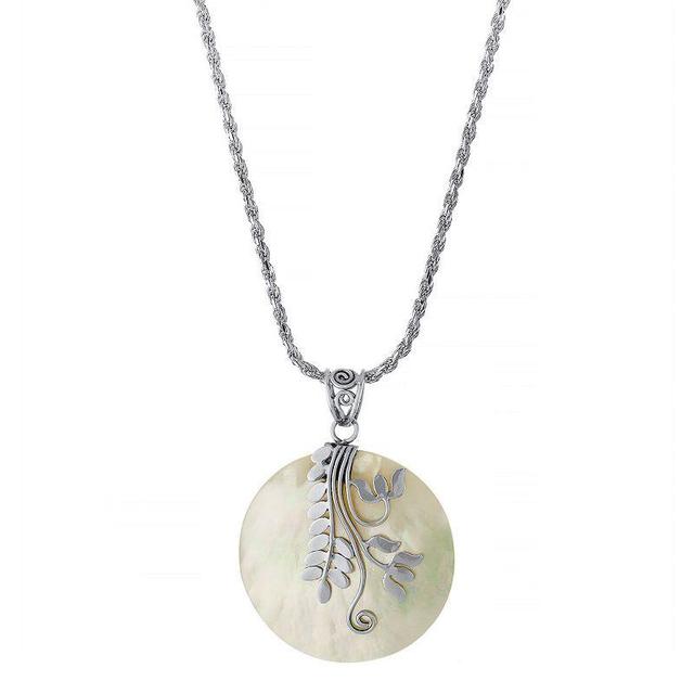 Athra NJ Inc Sterling Silver Mother Of Pearl Leaves Disk Pendant Necklace, Womens Product Image