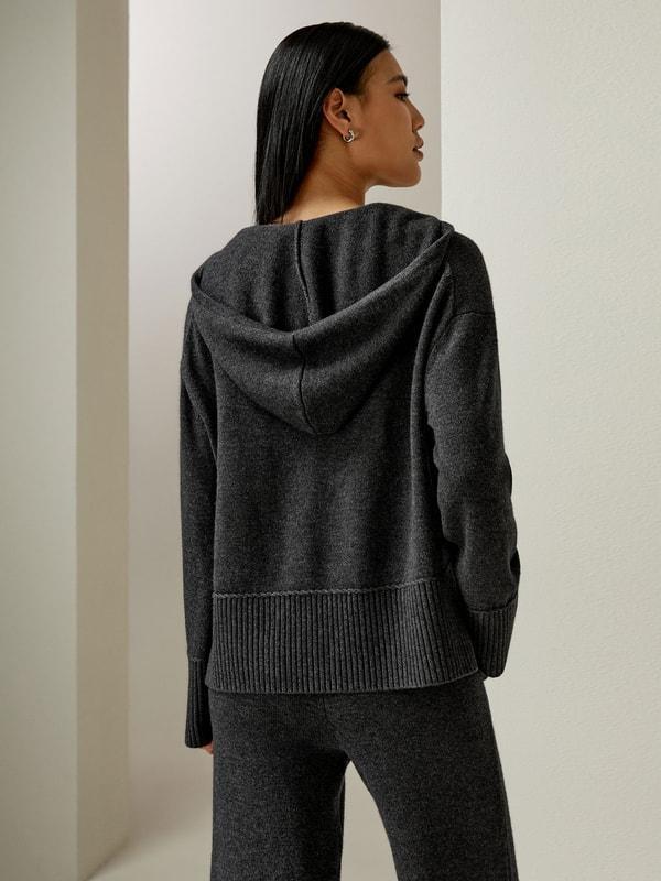 V Neck Wool-Cashmere Blend Hoodie Product Image