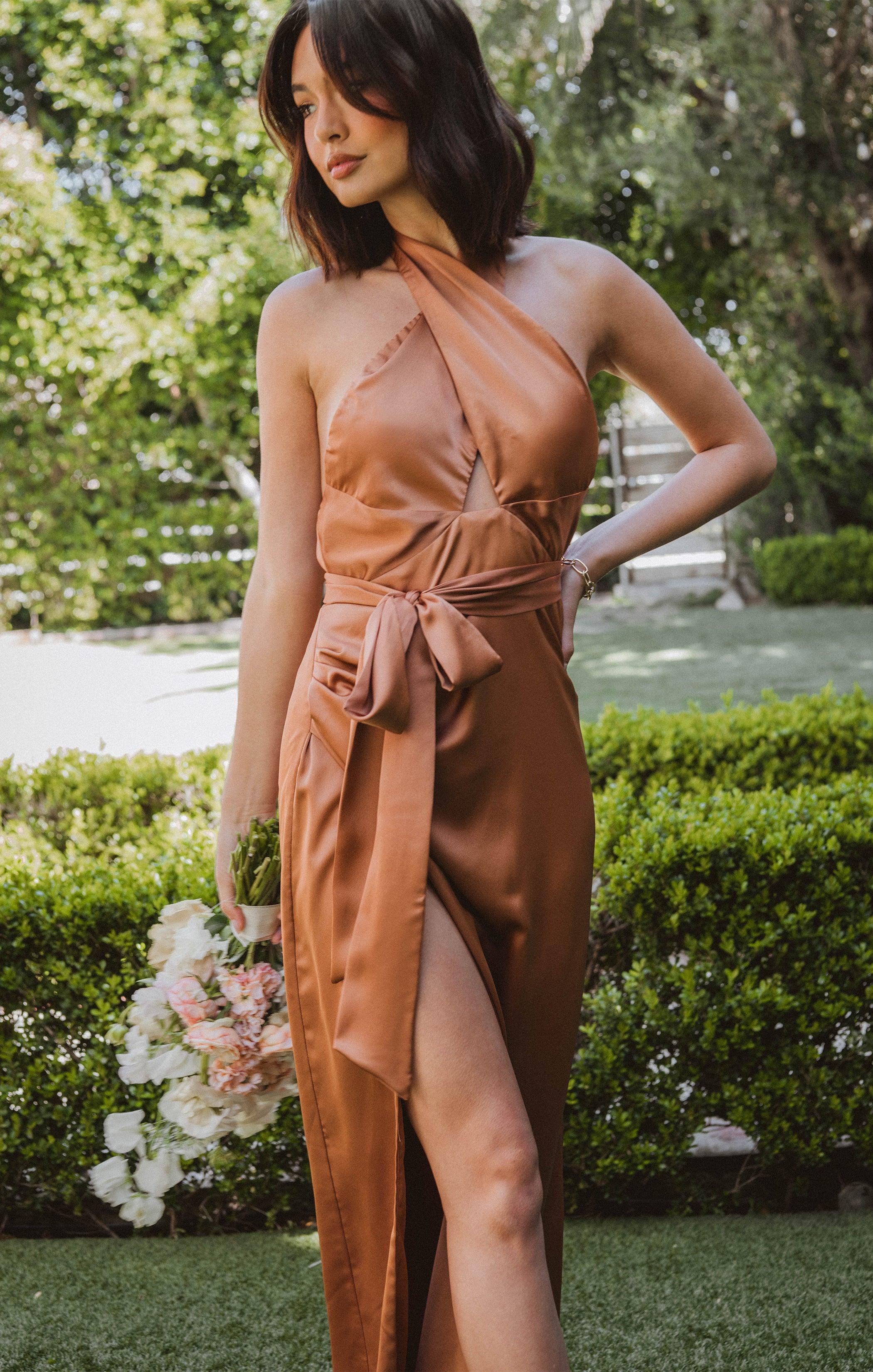 Adele Halter Maxi Dress ~ Copper Luxe Satin Product Image