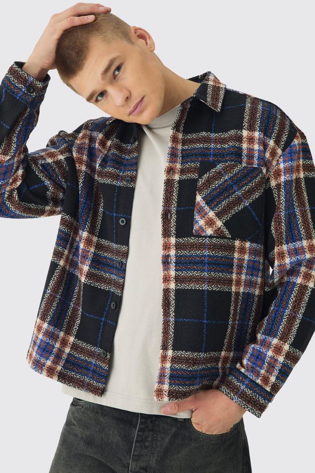 Oversized Fit Brushed Plaid Overshirt | boohooMAN USA Product Image