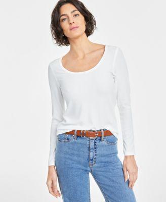 Women's Scoop-Neck Ribbed Long-Sleeve Top, Created for Macy's  Product Image