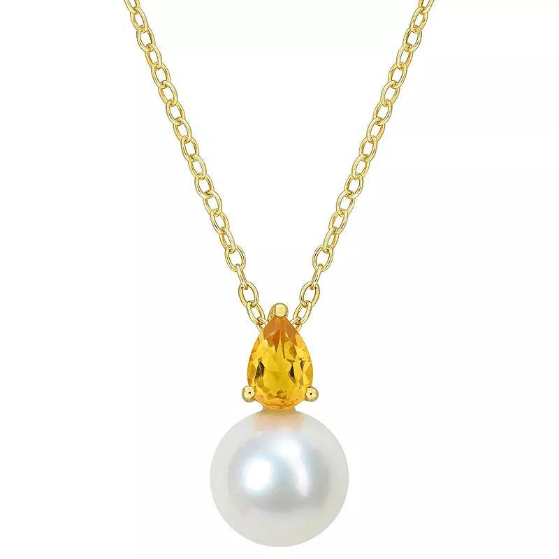 Stella Grace 18k Gold Over Silver Citrine & Freshwater Cultured Pearl Drop Pendant Necklace, Womens Gold Tone Product Image