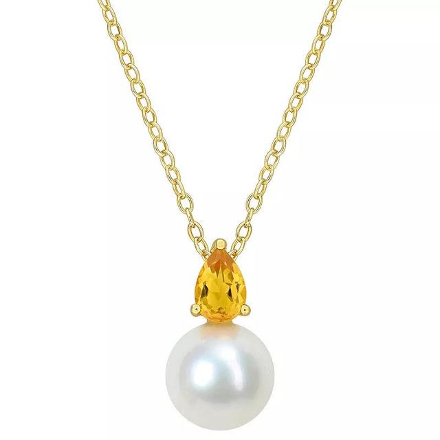 Stella Grace 18k Gold Over Silver Citrine & Freshwater Cultured Pearl Drop Pendant Necklace, Womens Gold Tone Product Image