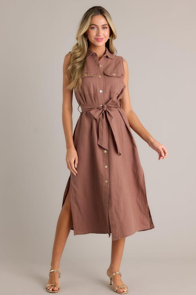 Timeless Grace Brown Tie-Front Midi Dress Product Image