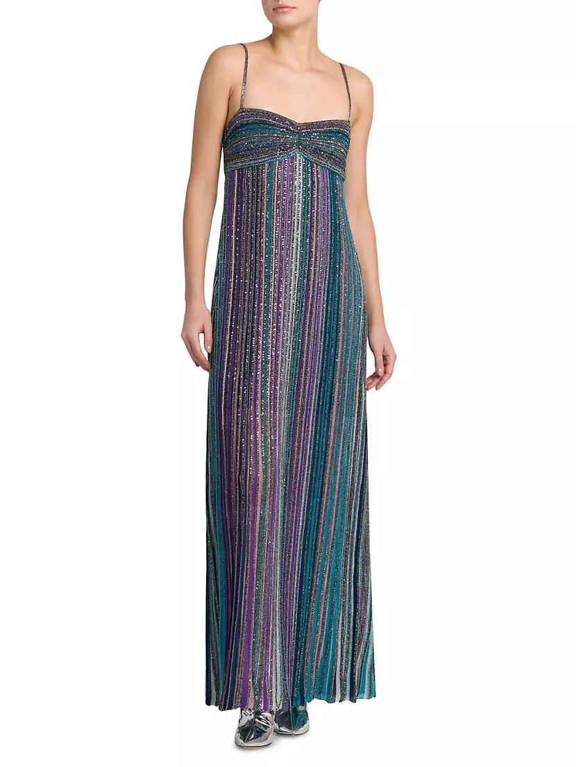 Embellished Metallic Striped Maxi Dress Product Image