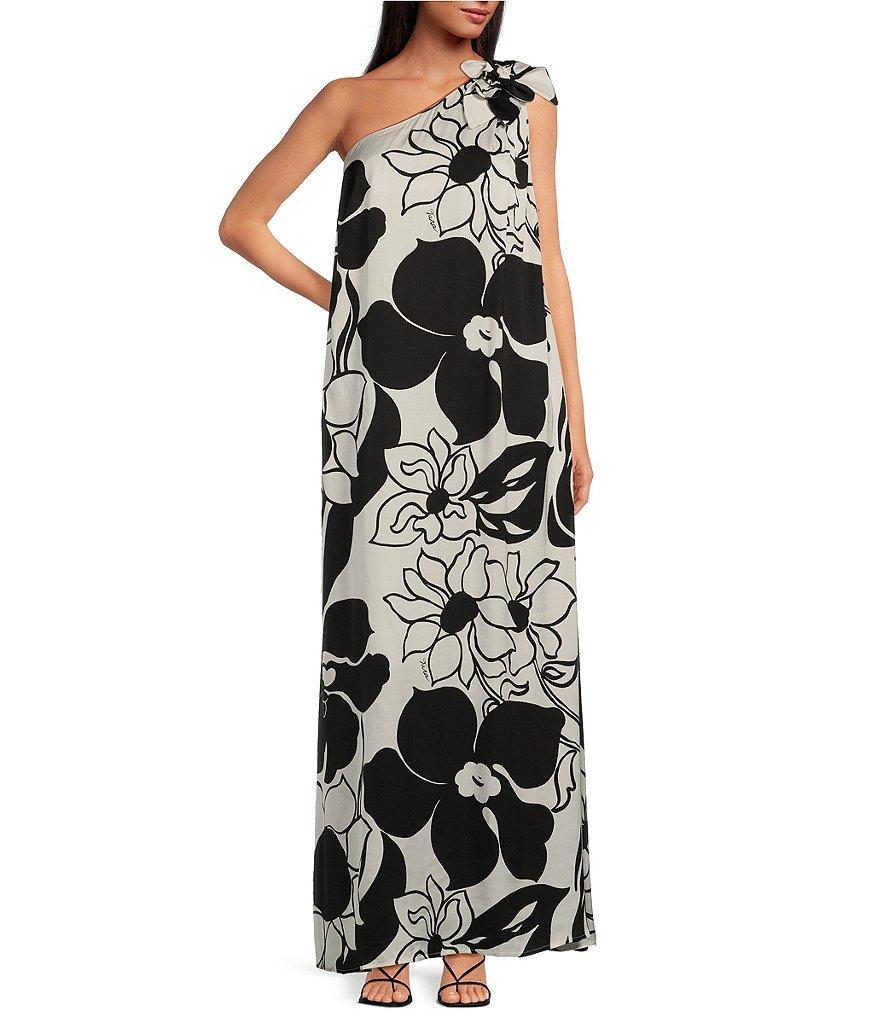 Tara Jarmon Rekia Woven Floral Print Asymmetrical One Shoulder With Flower Maxi Shift Dress Product Image