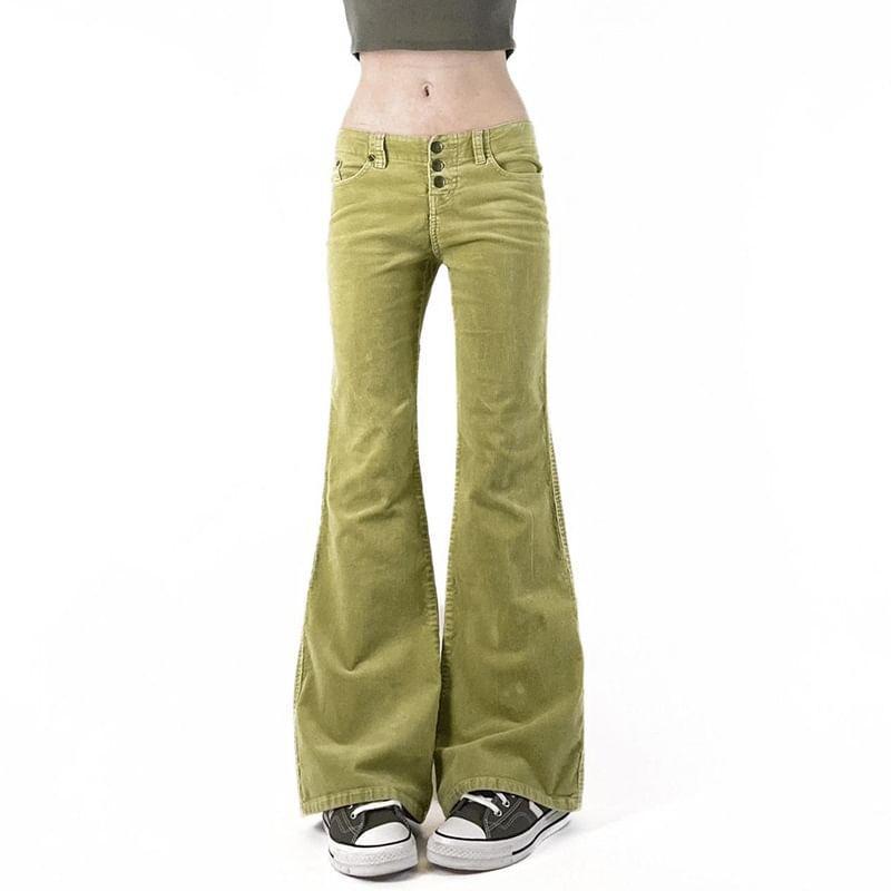 Low Rise Plain Corduroy Slim-Fit Boot-Cut Pants Product Image