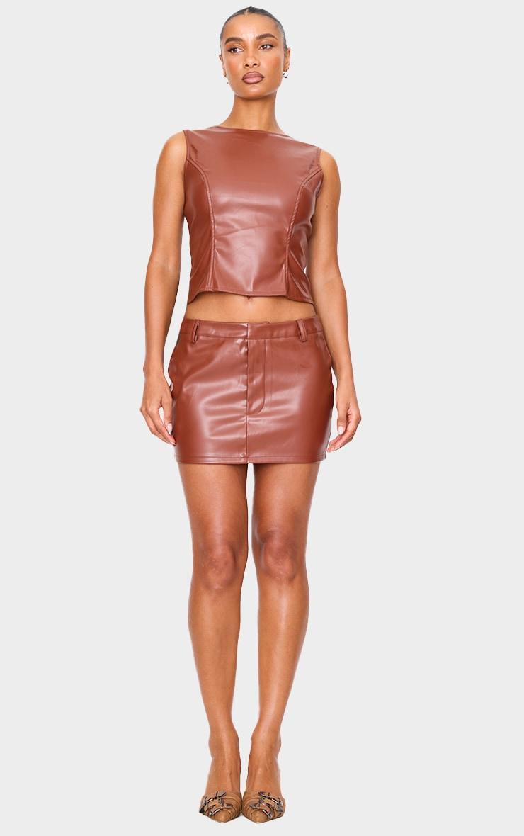 Chocolate Faux Leather Low Rise Mini Skirt Product Image