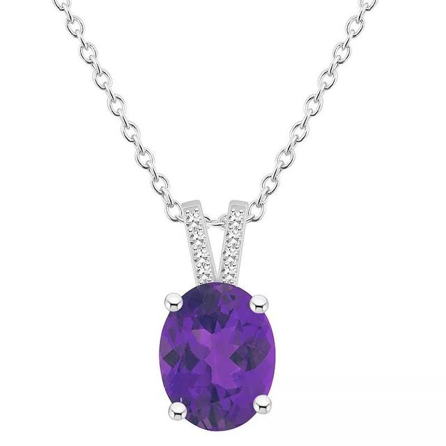 Alyson Layne Sterling Silver 10 mm x 8 mm Oval Gemstone & Diamond Accent Pendant Necklace, Womens Purple Product Image