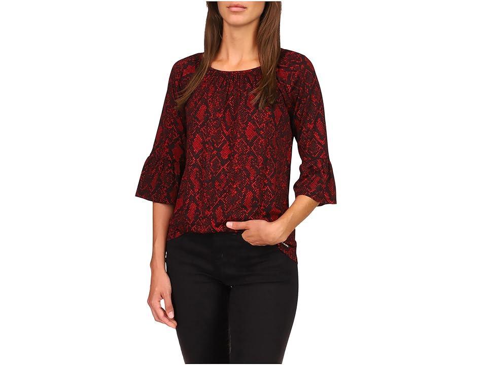 MICHAEL Michael Kors Python Flare Sleeve Top (Crimson) Women's Clothing Product Image