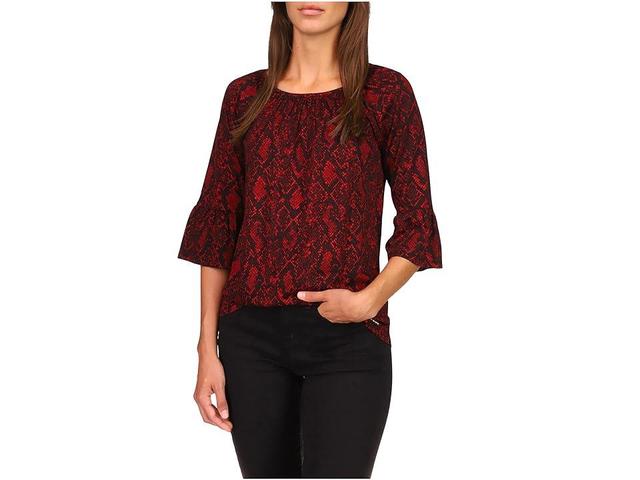 MICHAEL Michael Kors Python Flare Sleeve Top (Crimson) Women's Clothing Product Image