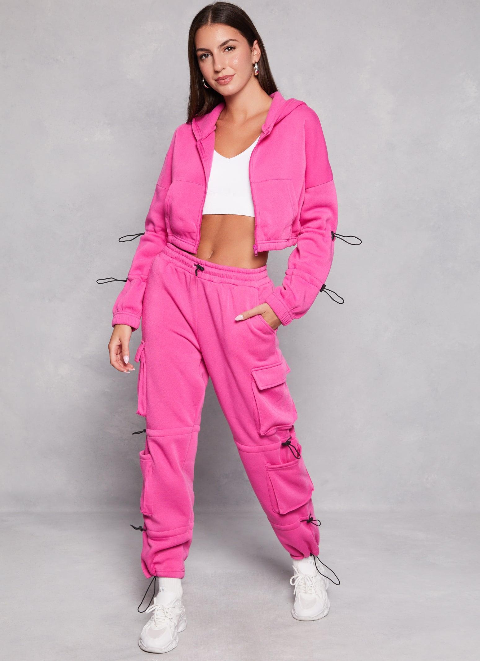 Womens Solid Fleece Toggle Drawstring Cargo Joggers Product Image