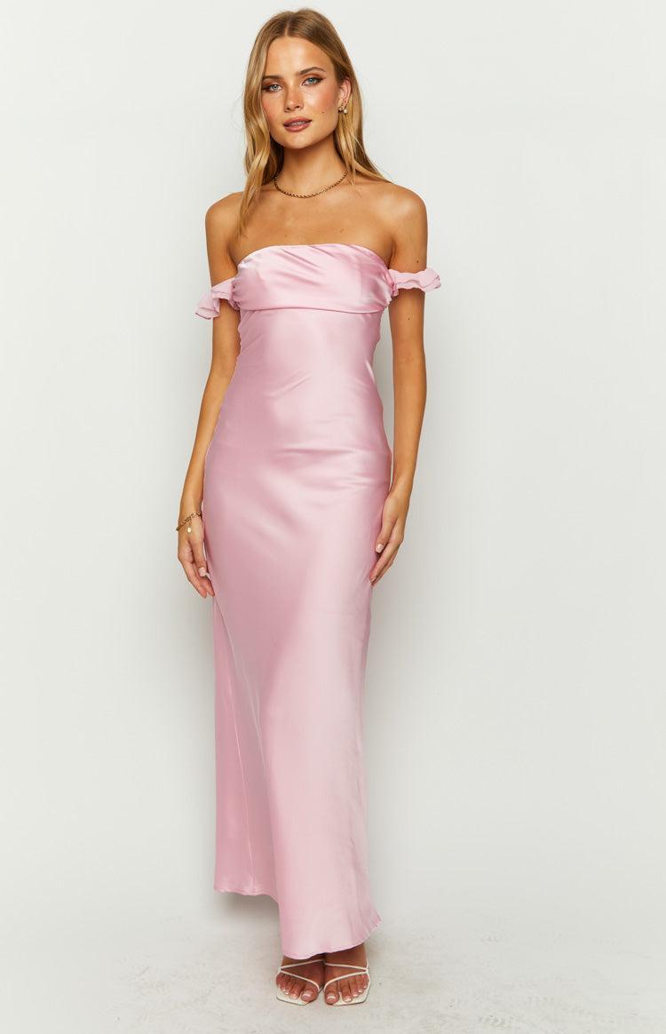 Elvira Pink Satin Formal Maxi Dress Product Image