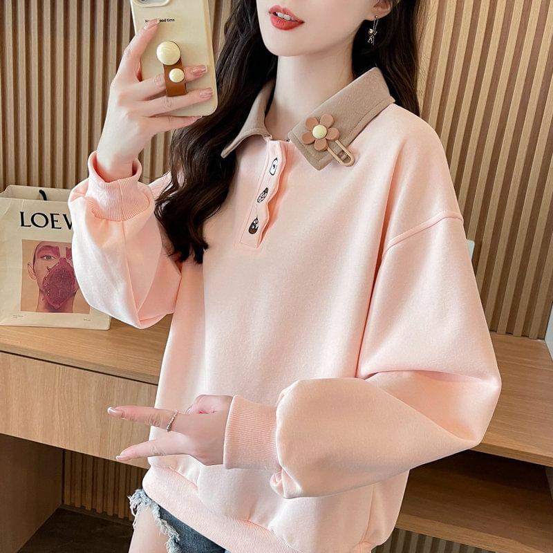 Contrast Collar Embroidered Pullover Product Image