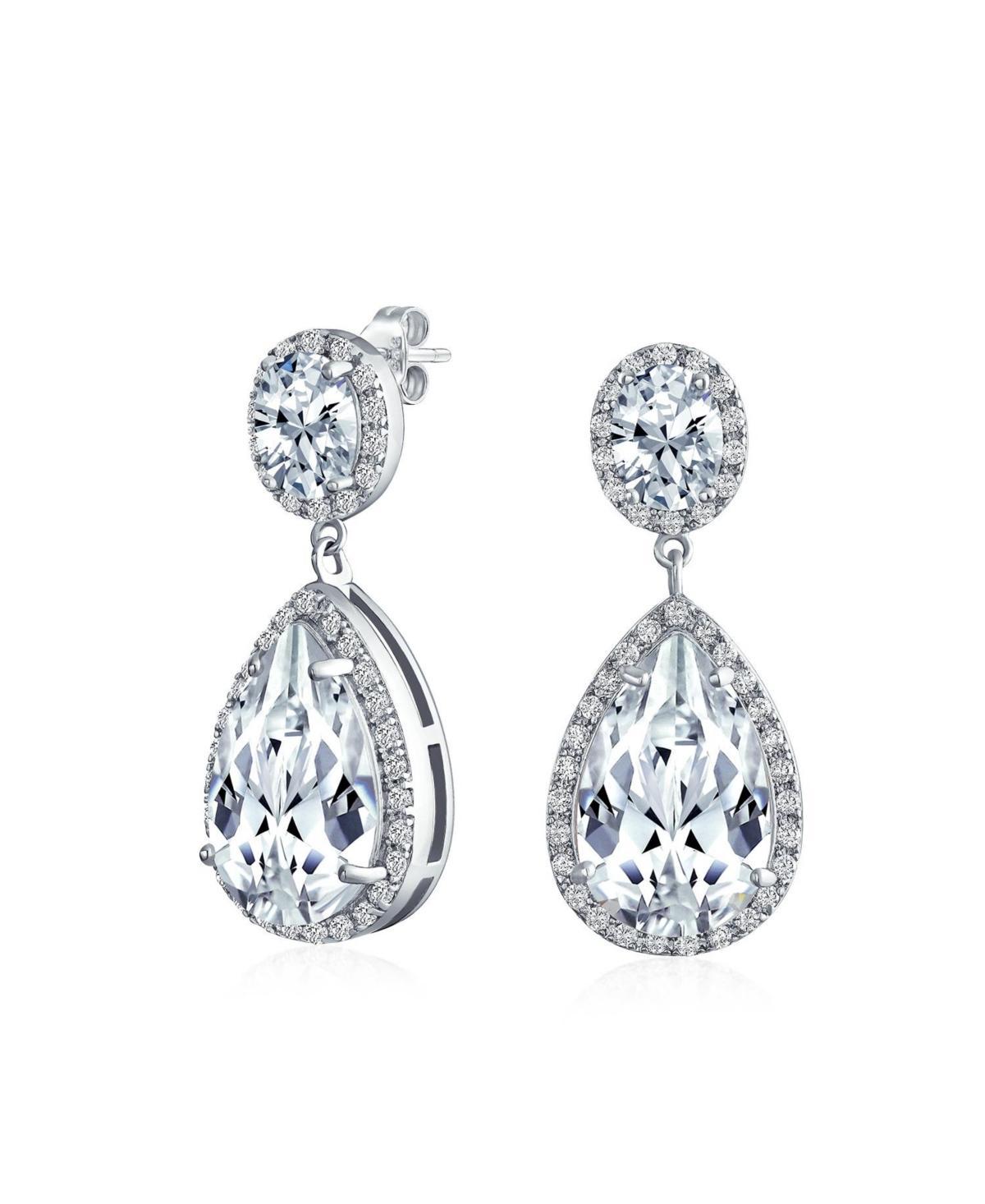 Classic Bridal Statement 7CT Aaa Cz Large Pear Shaped Cubic Zirconia Pave Halo Teardrop Chandelier Dangle Earrings For Women Bridesmaid Product Image