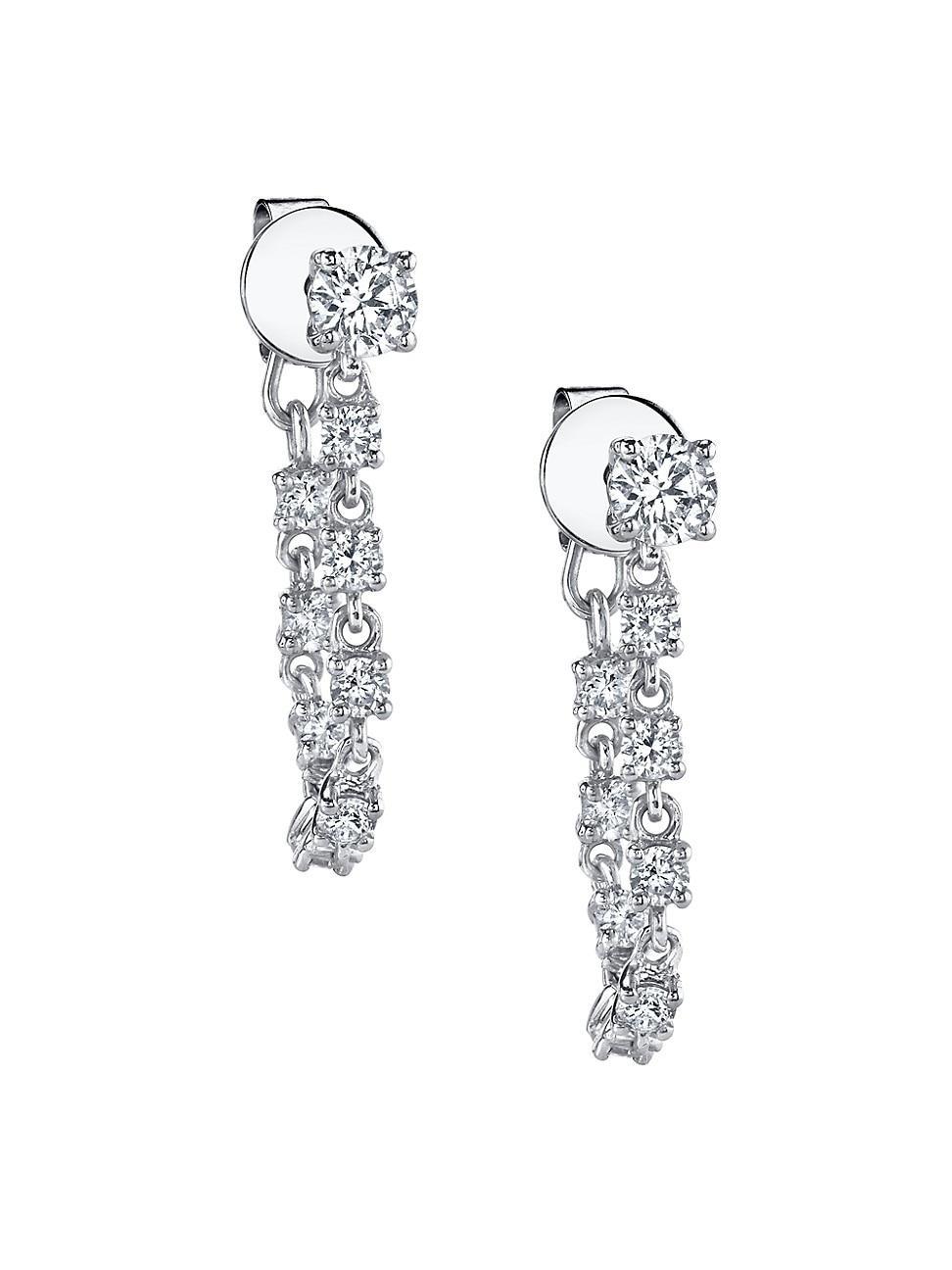 Womens Loops 18K White Gold & 1.07 TCW Diamond Chain Earrings Product Image