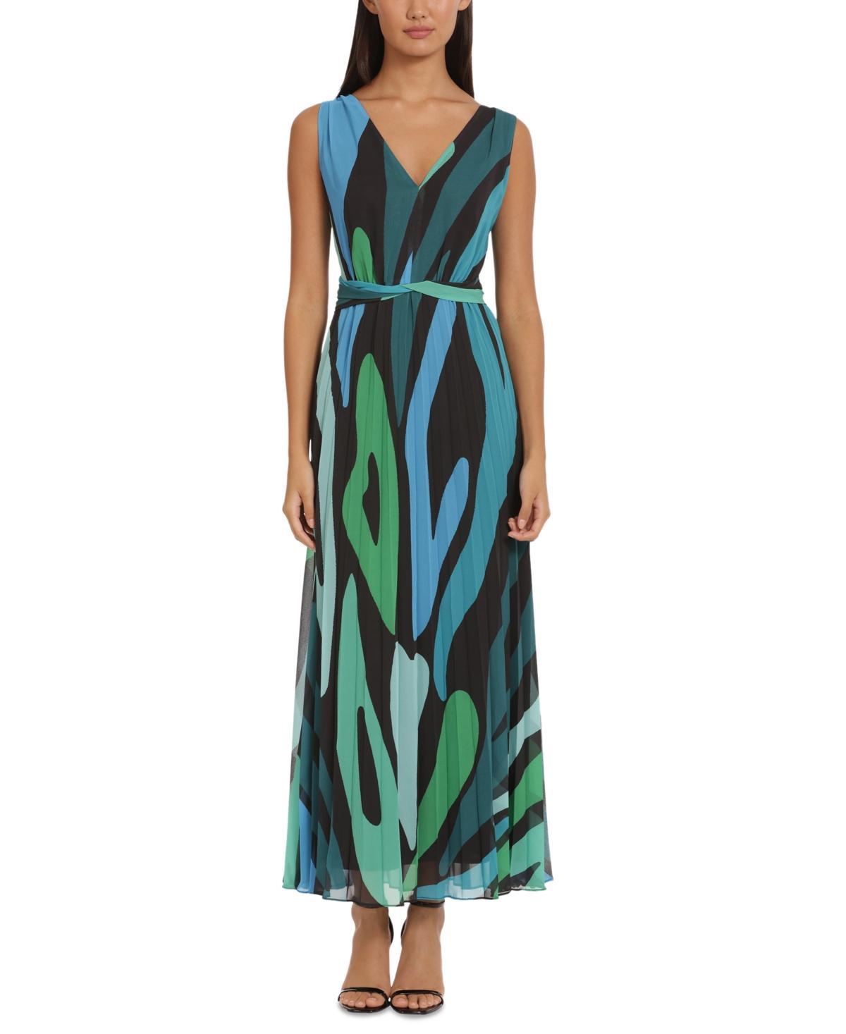 Donna Morgan Womens Printed Pleated Maxi Dress - Black Product Image