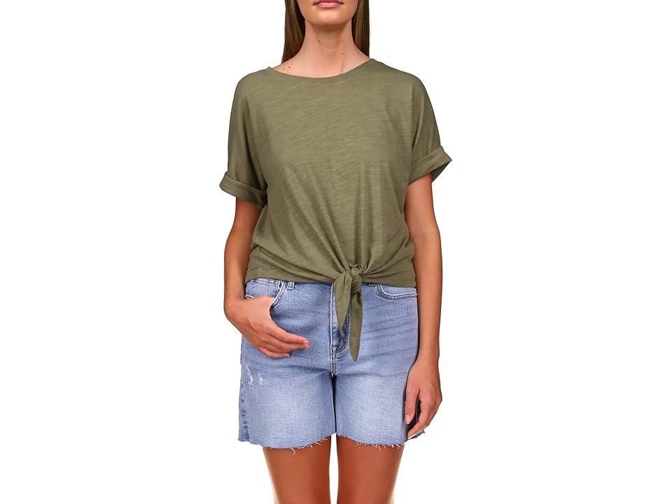 Sanctuary All Day Tie Waist Crew Neck Short Rolled Sleeve Tee Shirt Product Image