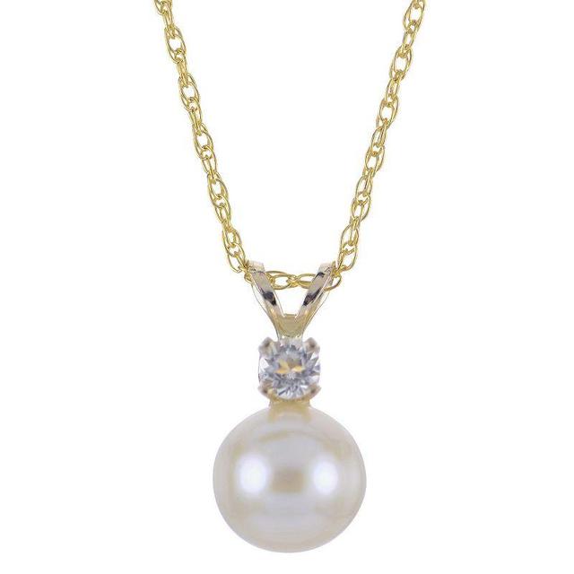 PearLustre by Imperial 10k Gold Freshwater Cultured Pearl & White Topaz Pendant Necklace, Womens Product Image