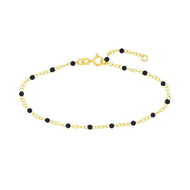 Color Romance 14k Gold Colored Enamel Bead Adjustable Bracelet, Womens Black Product Image