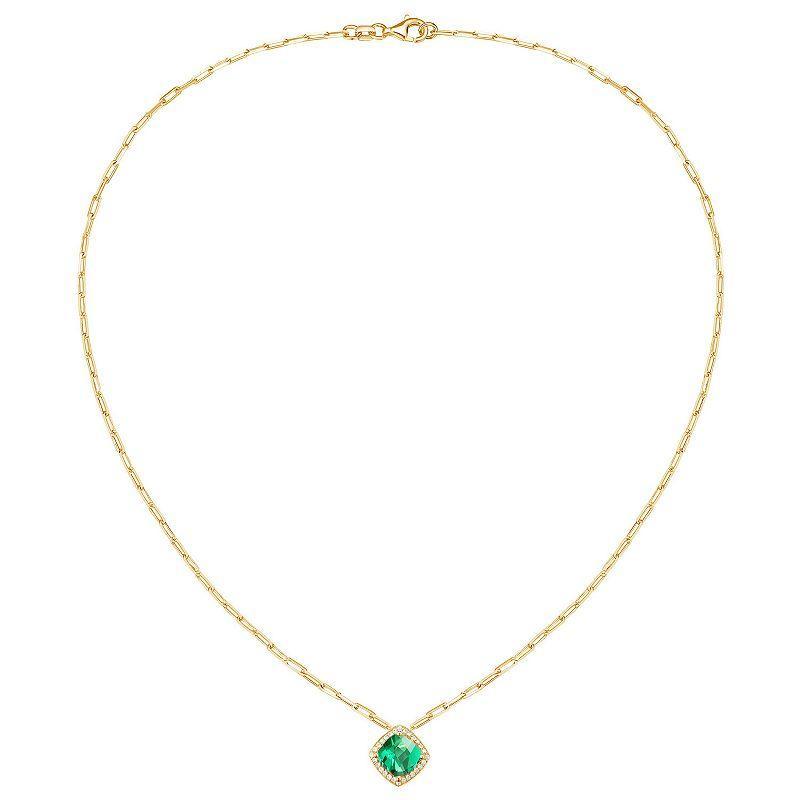 14k Gold Over Silver Lab-Created Emerald & White Sapphire Pendant Necklace, Womens Gold Tone Product Image