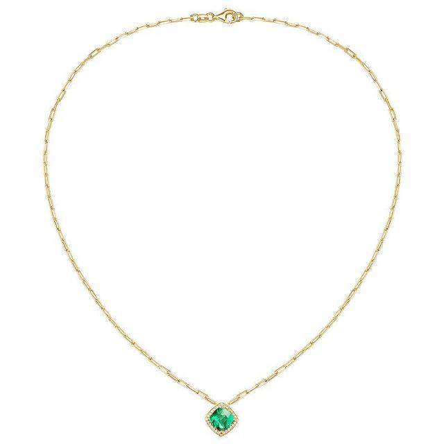 14k Gold Over Silver Lab-Created Emerald & White Sapphire Pendant Necklace, Womens Gold Tone Product Image