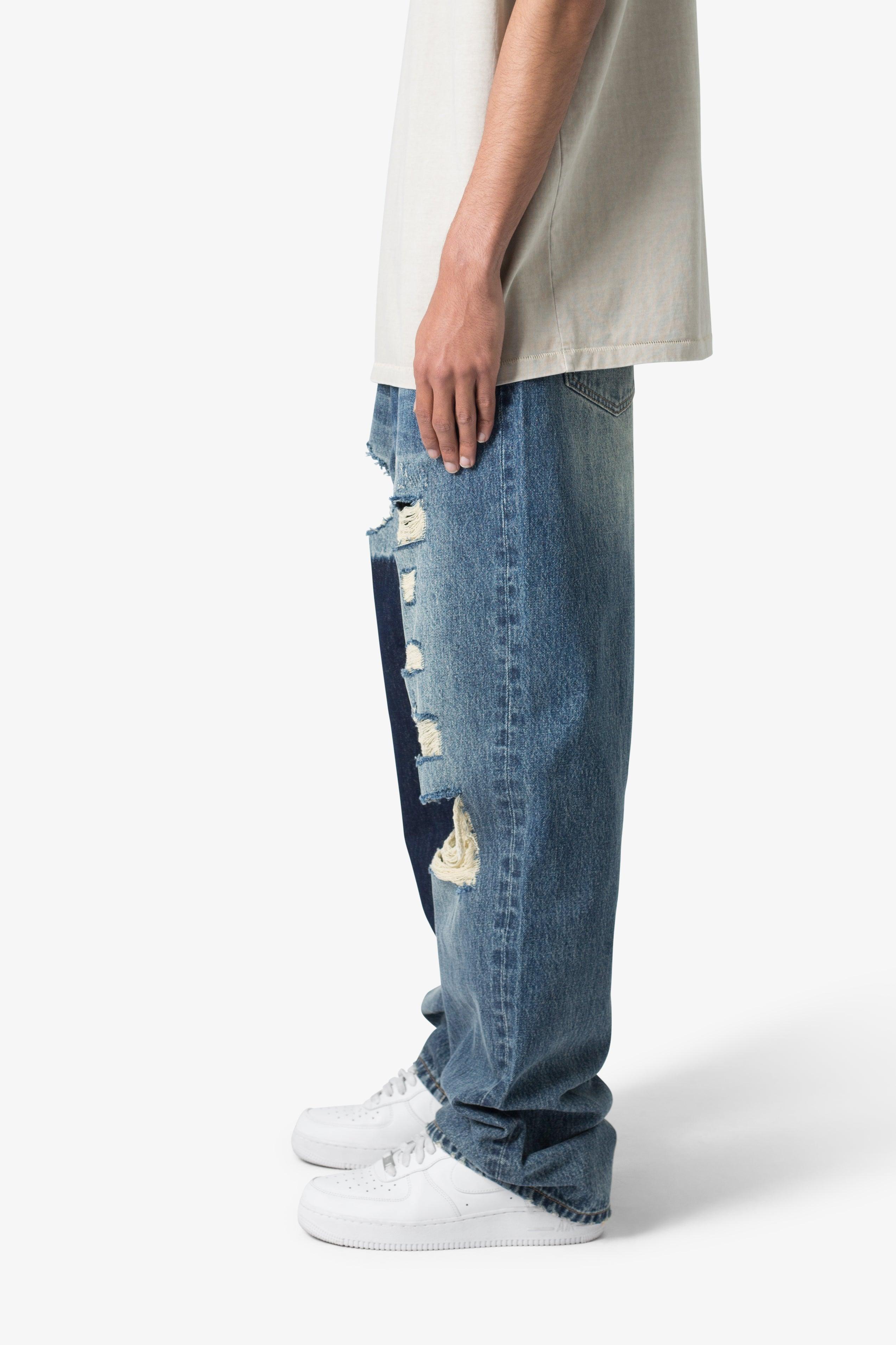 Ultra Baggy One Knee Thrashed Denim - Blue Product Image