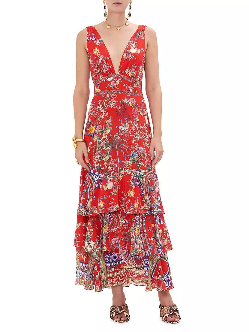 Tiered Floral Silk Maxi Dress Product Image