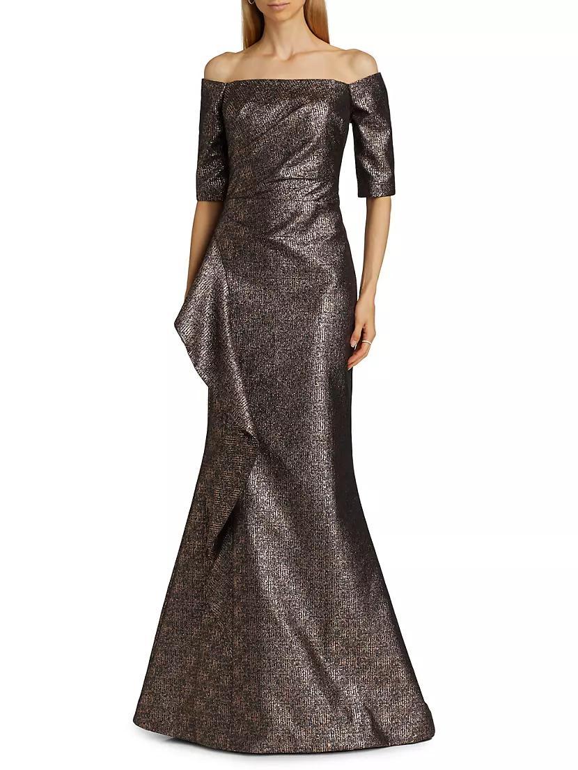 Metallic Jacquard Off-The-Shoulder Gown Product Image