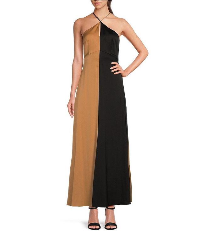 Alex Marie Savannah Satin Halter Neck A-Line Maxi Dress Product Image