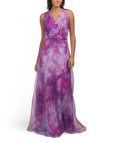 V-neck Organza Floral Gown for Women | Polyester Product Image