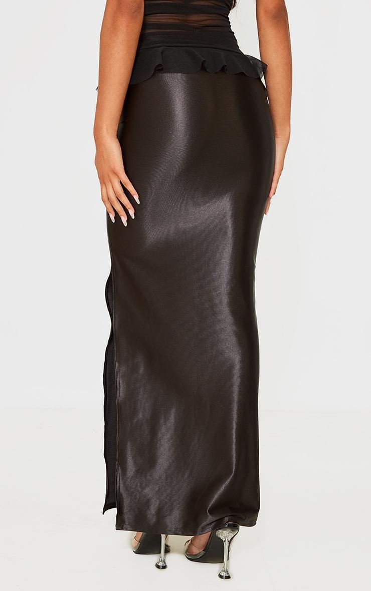 Black Stretch Satin Split Side Maxi Skirt Product Image